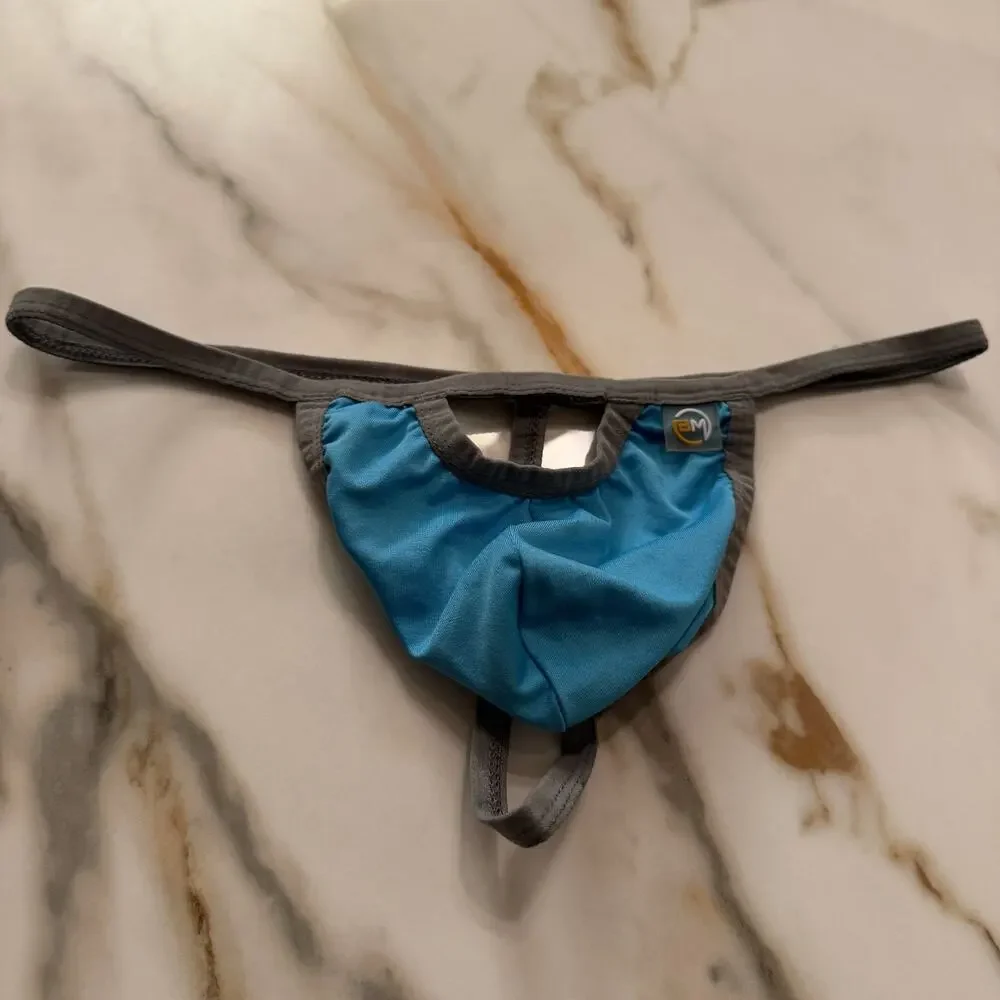 NEW Blanc Menswear BL3675 Electrique E-String Thong Color Blue Size Medium